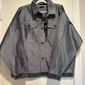 NWT Vintage 90s Sz: 2XL Delf Innovation Silver Reflective Denim Jean Jacket.